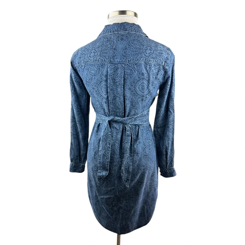 Cloth & Stone x Anthropologie Chambray Printed Button Belted Shirt Dress Small - Picture 7 of 16